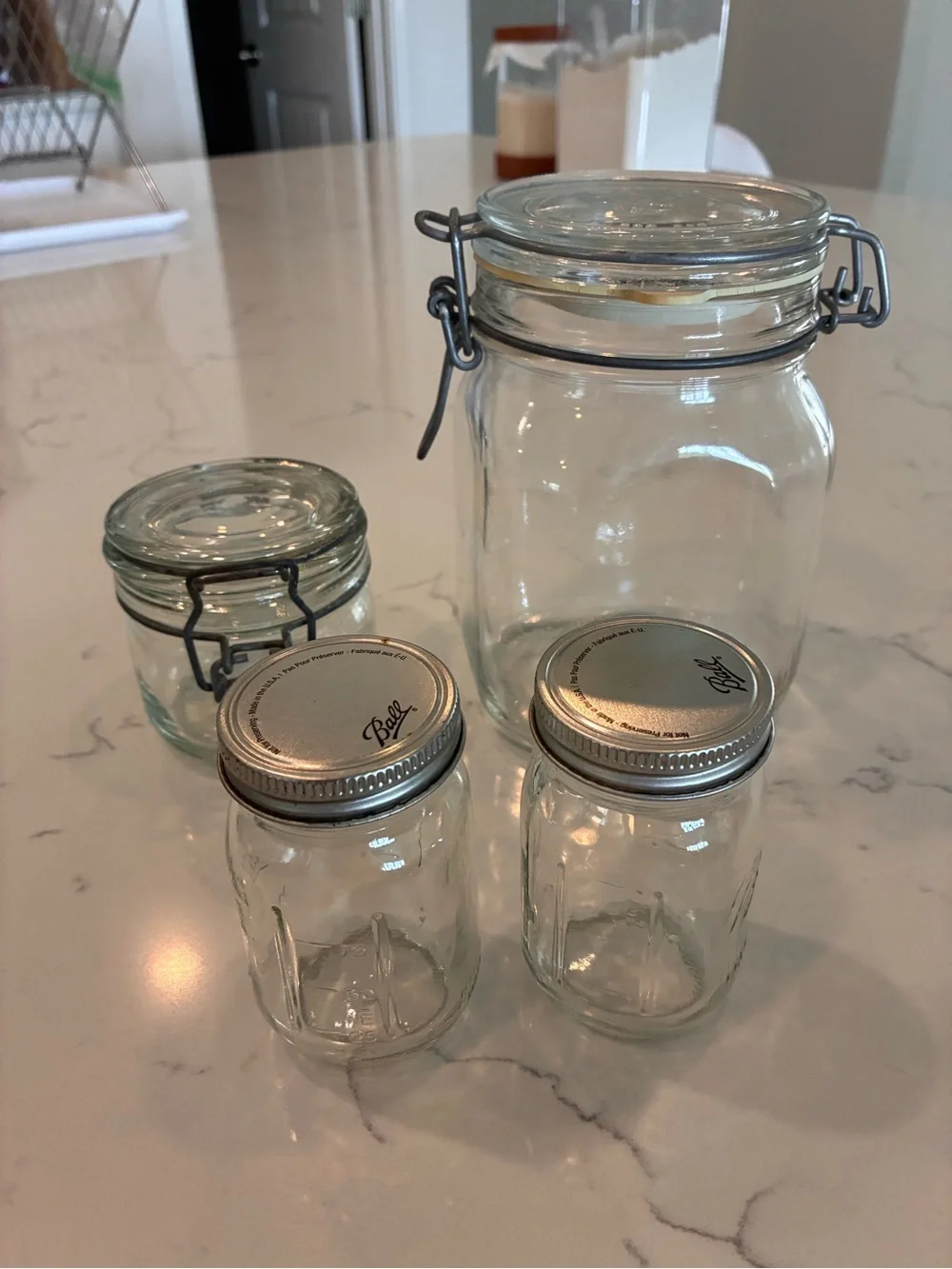Clear Glass Storage Jars - Set with Clip Lids and Mason Jars